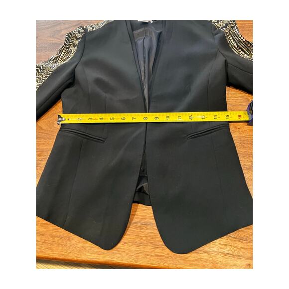 Caché Black Embellished Lined Blazer sz 4 Metal Accents Aztec Southwestern Gold - Picture 5 of 7